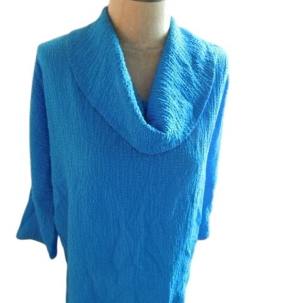 Ali Miles Size M Medium Crinkle Draping Cowl neckline 3/4 Sleeve Blouse Top